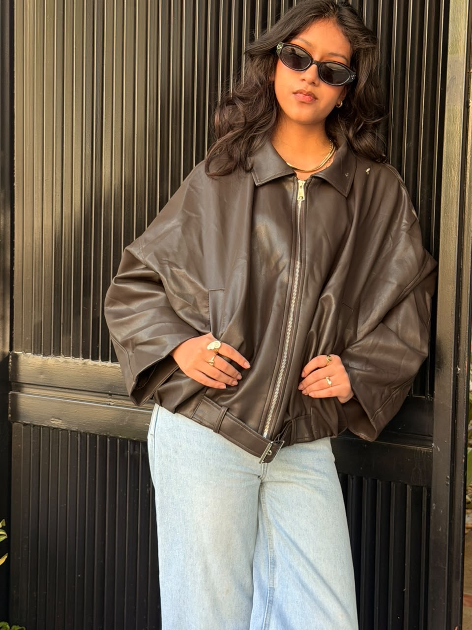 Chaqueta Bomber Oversize Marrón 
