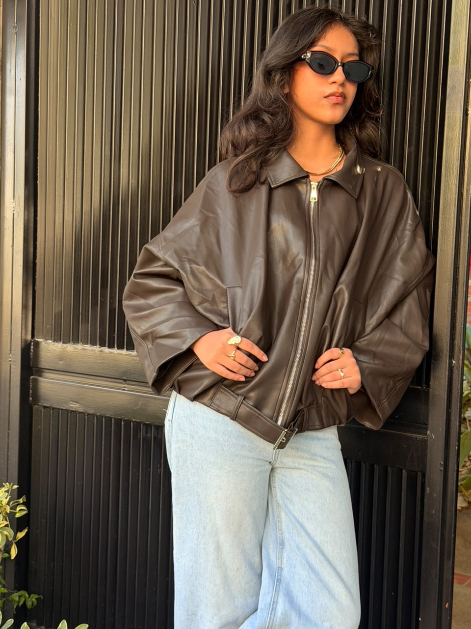 Chaqueta Bomber Oversize Marrón 
