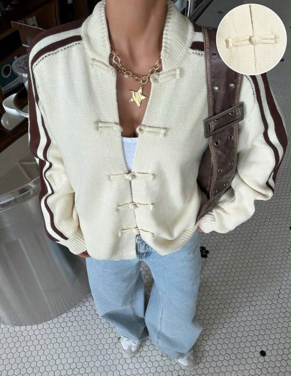Cardigan Marfil con rayas 